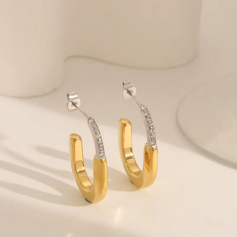 Σκουλαρίκια ατσάλινά χρυσό με ασημί - W056