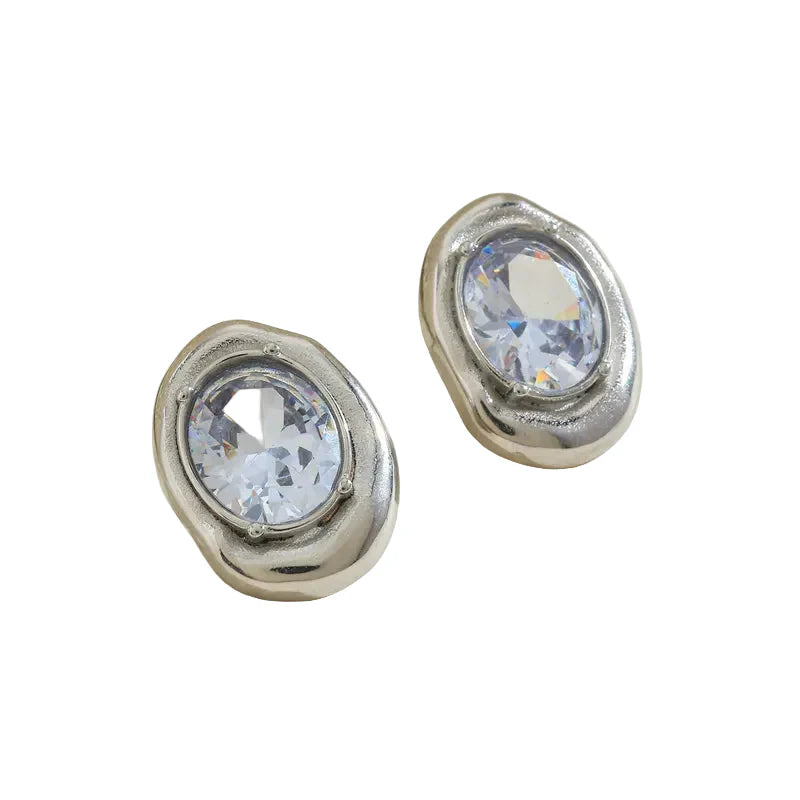 Σκουλαρίκια ατσάλι oval με zircon-EA034