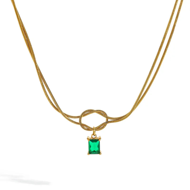 Κολιέ επιχρυσωμένο ατσάλι με πράσινο zircon-NE440