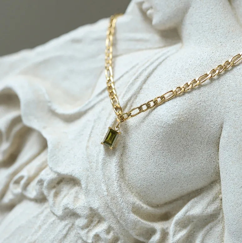 Κολιέ επιχρυσωμένο ατσάλινο με πράσινο zircon -NE060