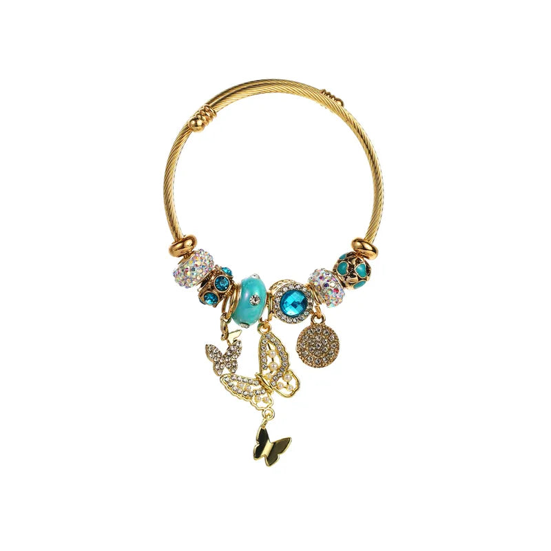 Βραχιόλι χρυσό ατσάλι με πεταλούδα και charms-BR488