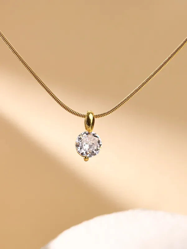 Κολιέ επιχρυσωμένο ατσάλι με στρόγγυλο zircon-NE022