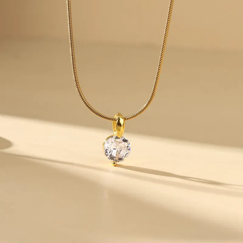 Κολιέ επιχρυσωμένο ατσάλι με στρόγγυλο zircon-NE022