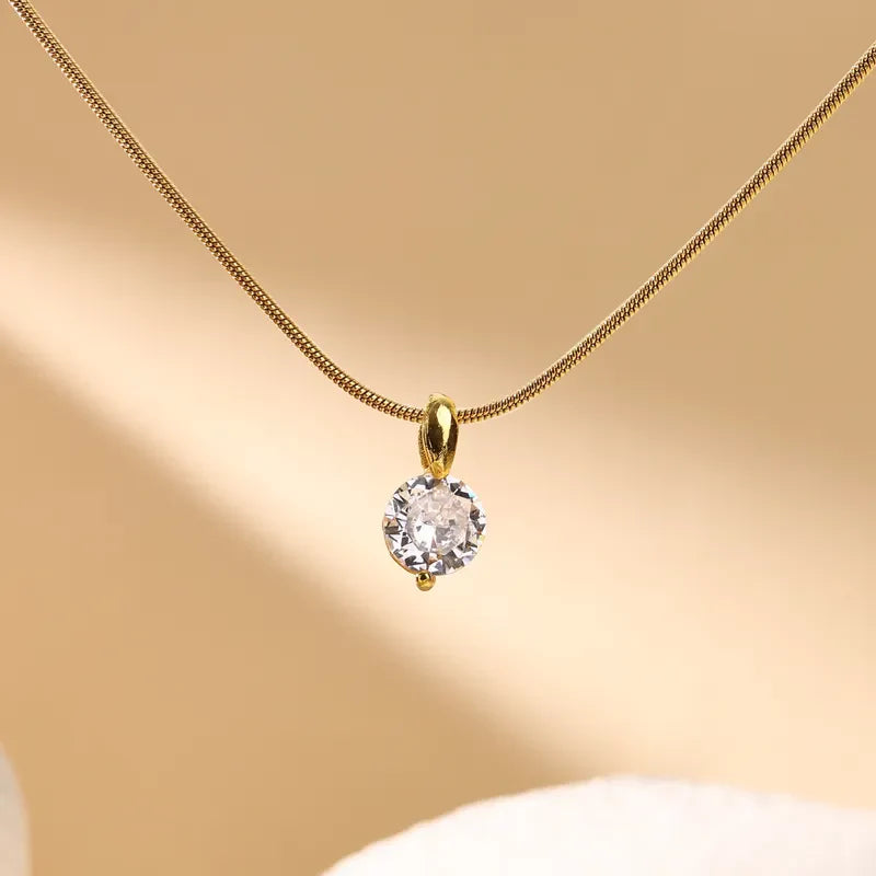 Κολιέ επιχρυσωμένο ατσάλι με στρόγγυλο zircon-NE022