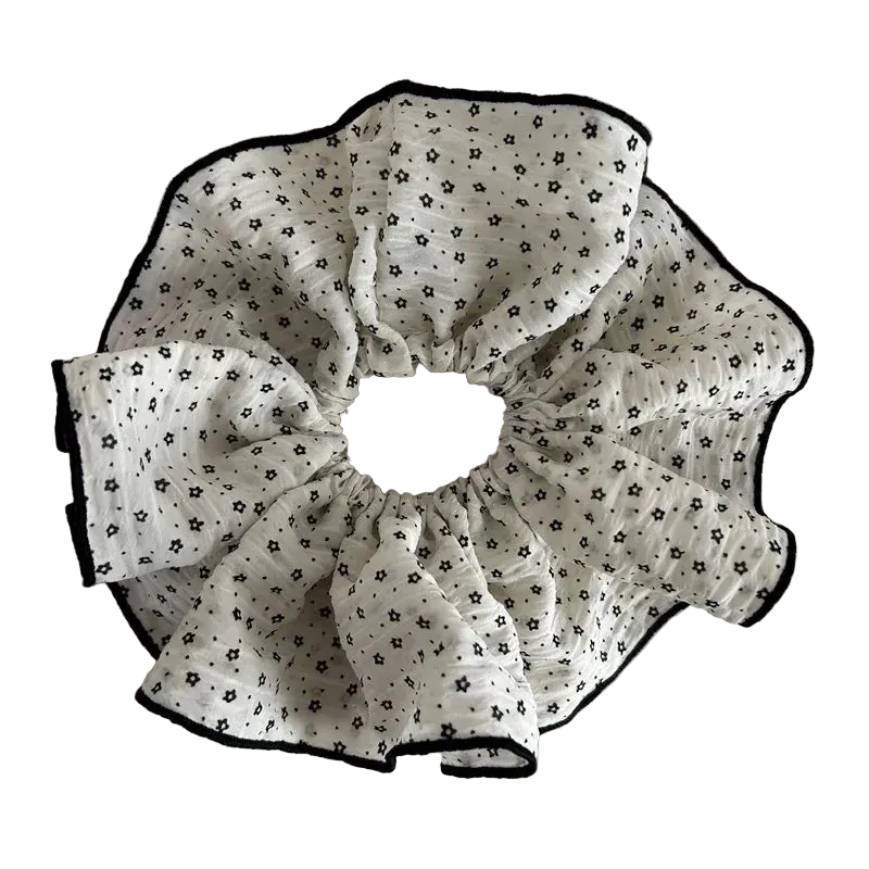Λαστιχάκι scrunchie λευκό με λουλουδάκια - HA069