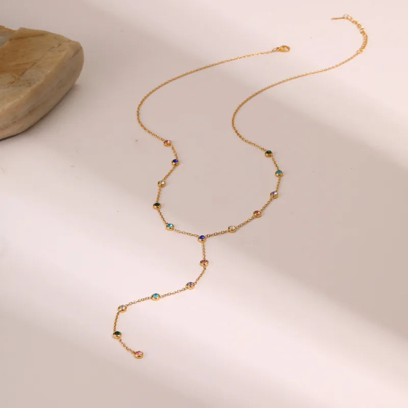 Κολιέ επιχρυσωμένο ατσάλι με πολύχρωμα zircon-NE379