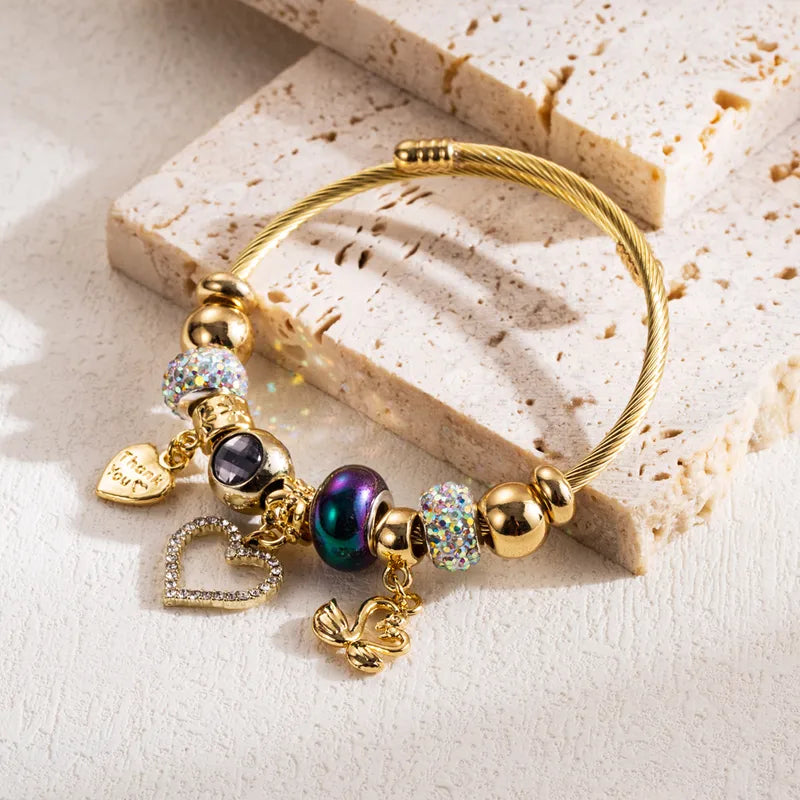 Βραχιόλι επιχρυσωμένο ατσάλι με στρας και charms-BR095