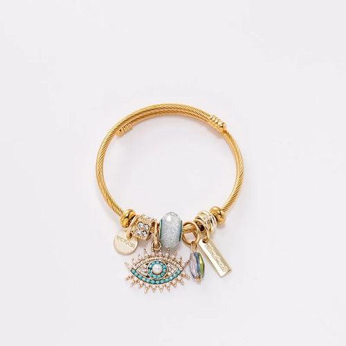 Ατσάλινο βραχιόλι bangle με γαλάζιο μάτι - BR256