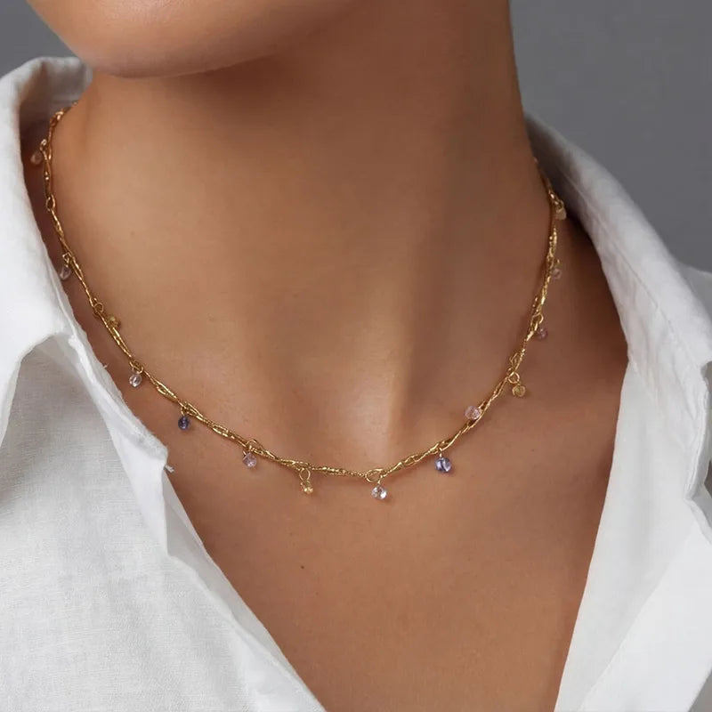 Κολιέ επιχρυσωμένο ατσάλι με πολύχρωμα zircon-NE057