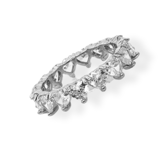 Δαχτυλίδι band με zircon καρδιές - R102
