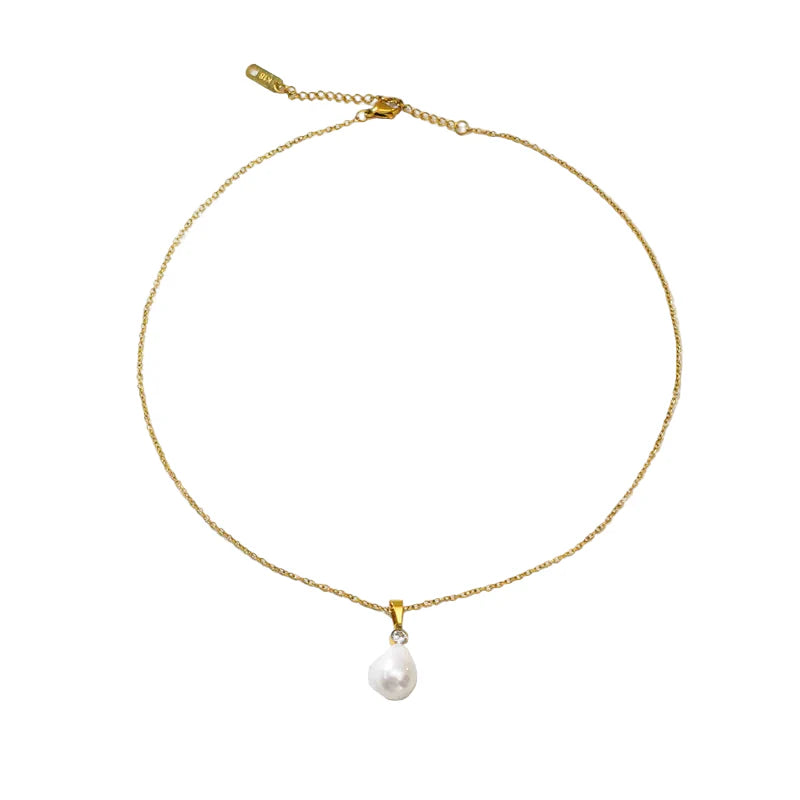 Κολιέ επιχρυσωμένο ατσάλι με πέρλα και zircon-NE549