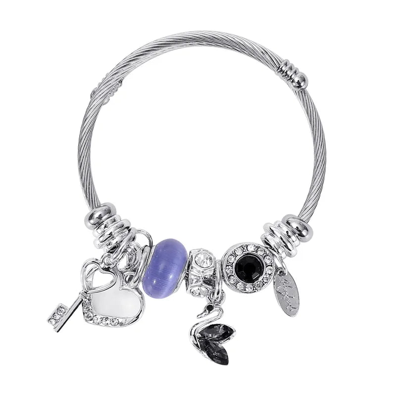 Βραχιόλι ατσάλι με κύκνο και charms-BR231