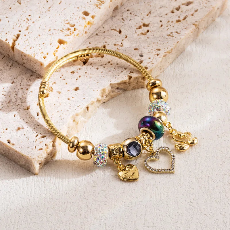 Βραχιόλι επιχρυσωμένο ατσάλι με στρας και charms-BR095