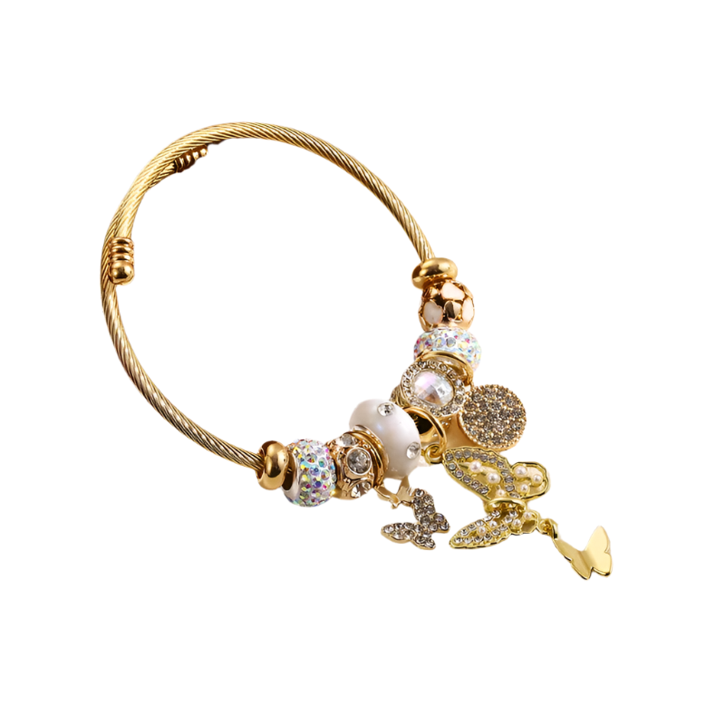 Βραχιόλι χρυσό ατσάλι με πεταλούδα και charms-BR289