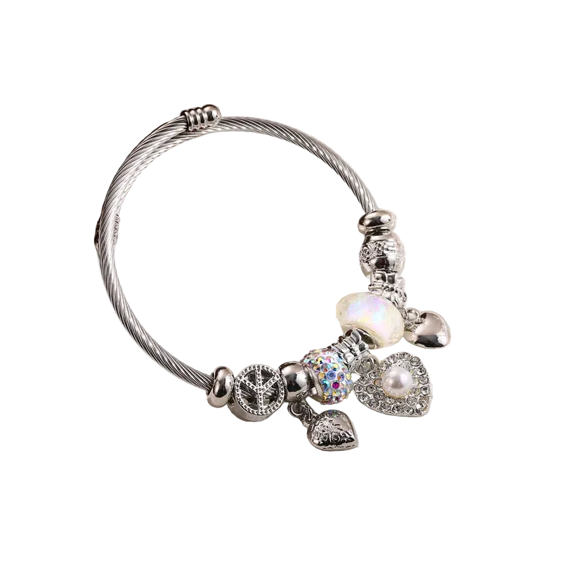Βραχιόλι ατσάλινο με καρδιές και charms -BR303