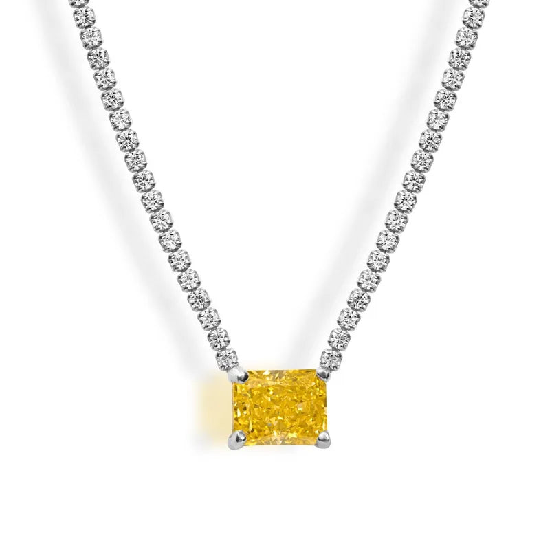 Κολιέ ατσάλι με κίτρινο zircon- NE658