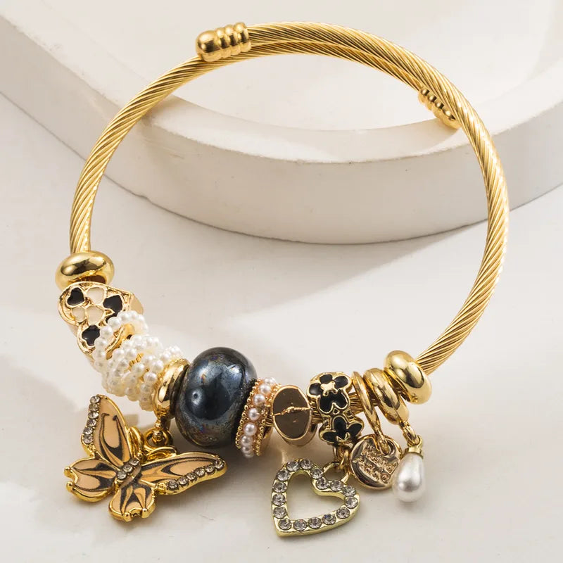 Βραχιόλι επιχρυσωμένο ατσάλι με στρας και charms-BR095
