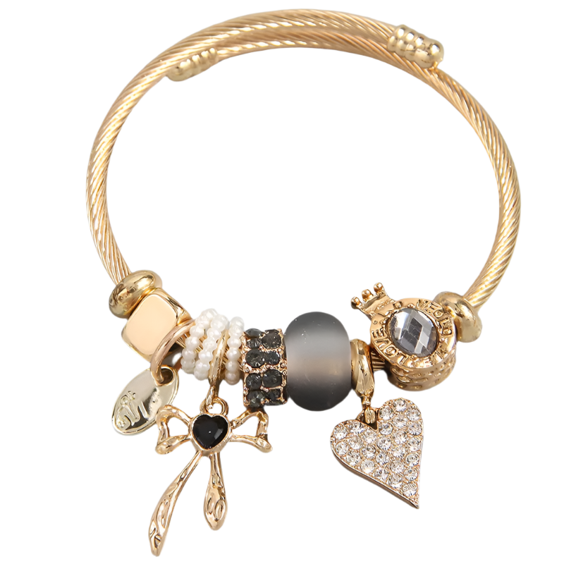 Βραχιόλι χρυσό ατσάλι με γκρι charms-BR290