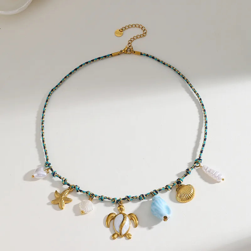 Κολιέ με μπλε σχοινί και charms - NE673