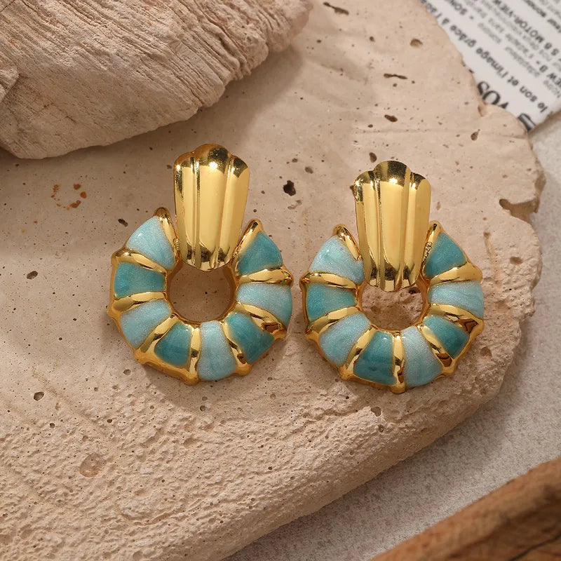 Σκουλαρίκια επιχρυσωμένο ατσάλι γαλάζιο-EA278