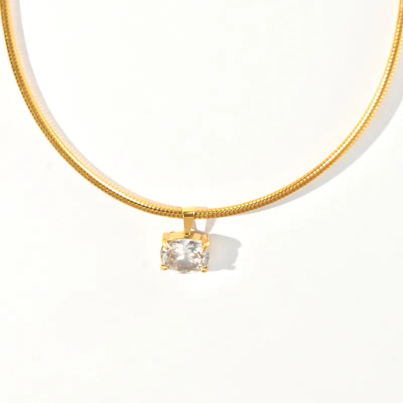 Κολιέ επιχρυσωμένο ατσάλι με μεγάλο zircon-NE179