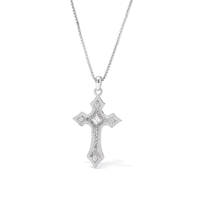 Κολιέ ατσάλι σταυρός με zircon-NE535