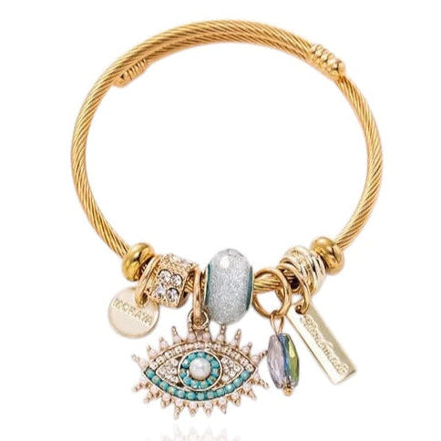 Ατσάλινο βραχιόλι bangle με γαλάζιο μάτι - BR256