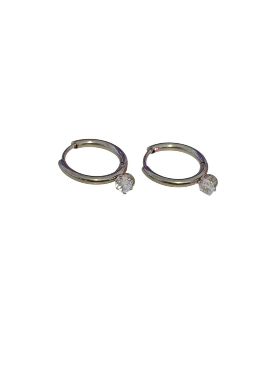 Σκουλαρίκια ατσάλινα ασημί με zircon- w588