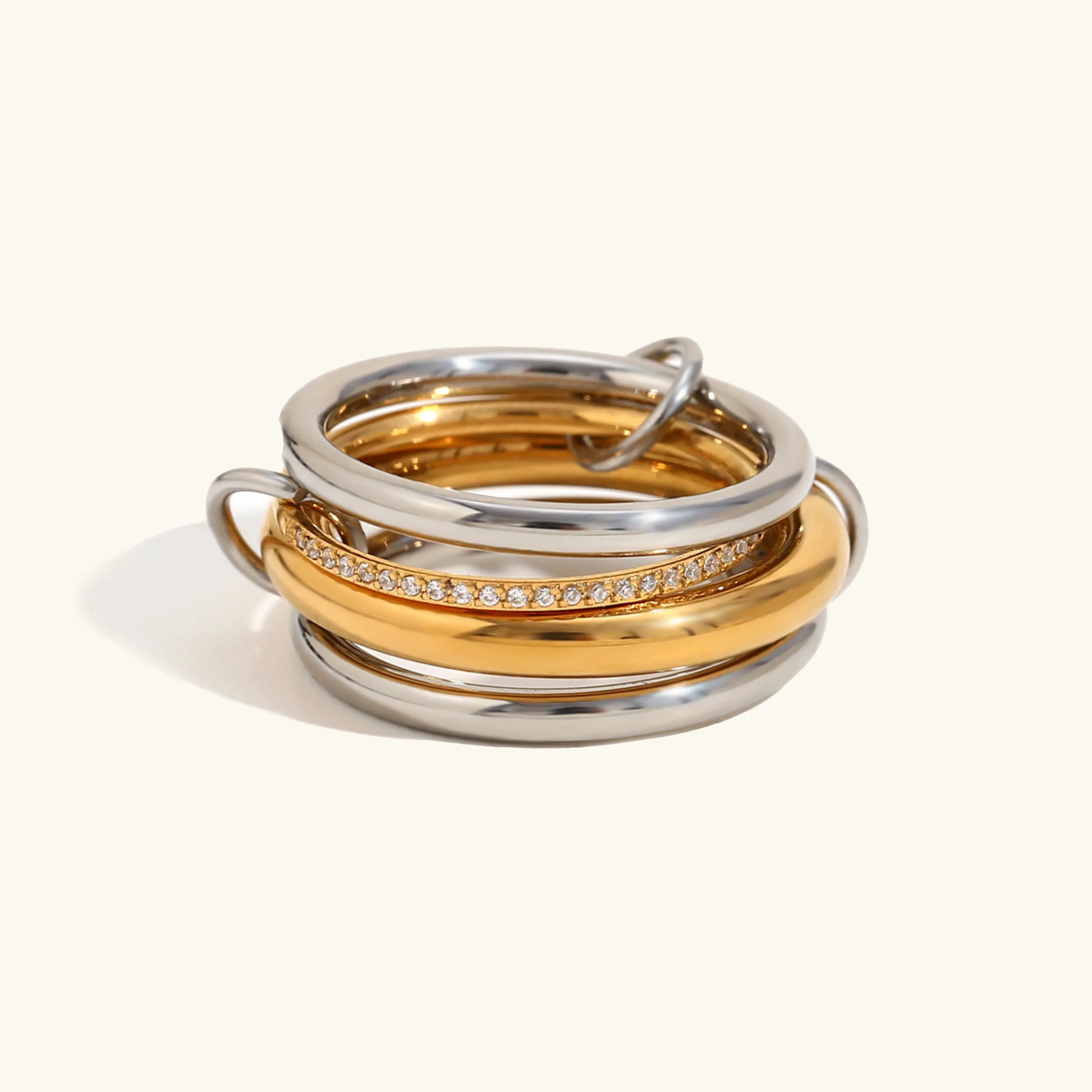 Δαχτυλίδι επιχρυσωμένο ατσάλι 5 βέρες με zircon-R100