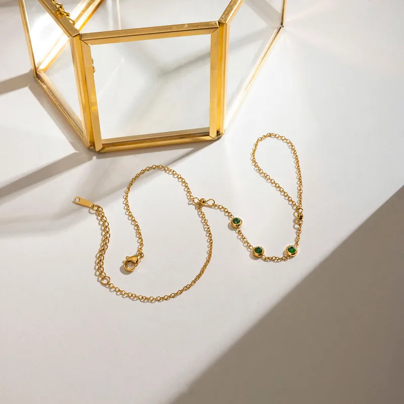 Βραχιόλι επιχρυσωμένο ατσάλι με πράσινα zircon - BR417