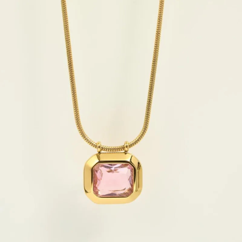 Κολιέ ατσάλι με ροζ zircon-NE503