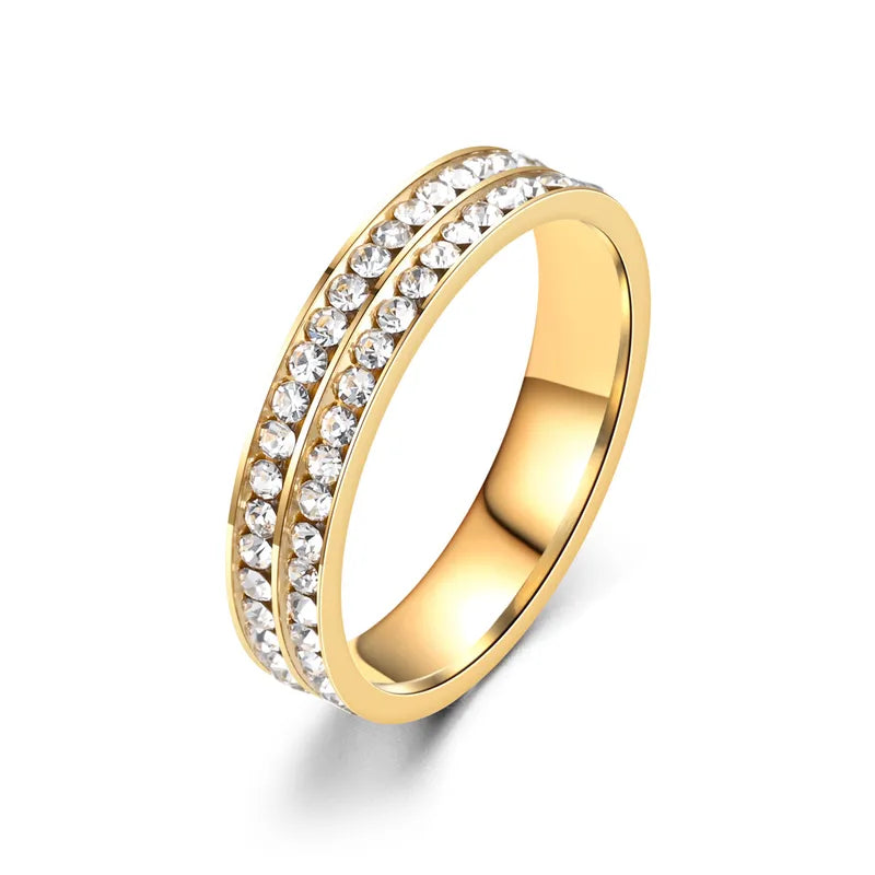 Δαχτυλίδι χρυσό ατσάλι διπλή σειρά zircon-R202