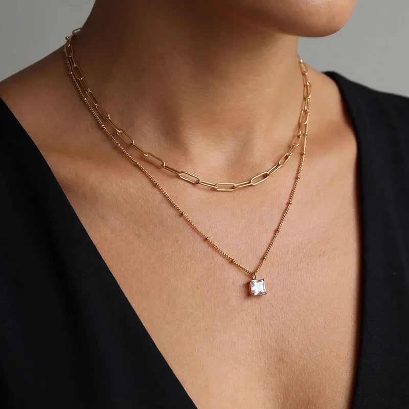 Κολιέ επιχρυσωμένο ατσάλι διπλό με zircon-NE183