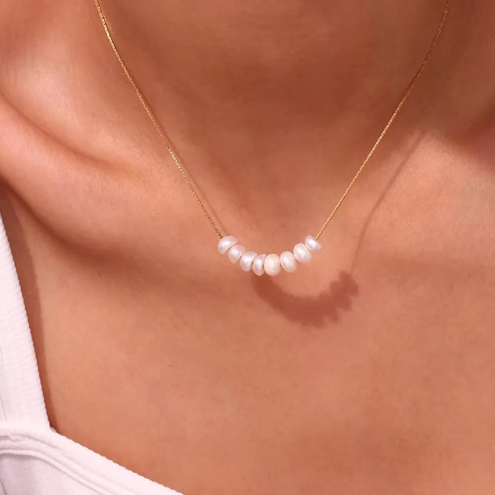 Κολιέ επιχρυσωμένο ατσάλι με περλίτσες - NE716