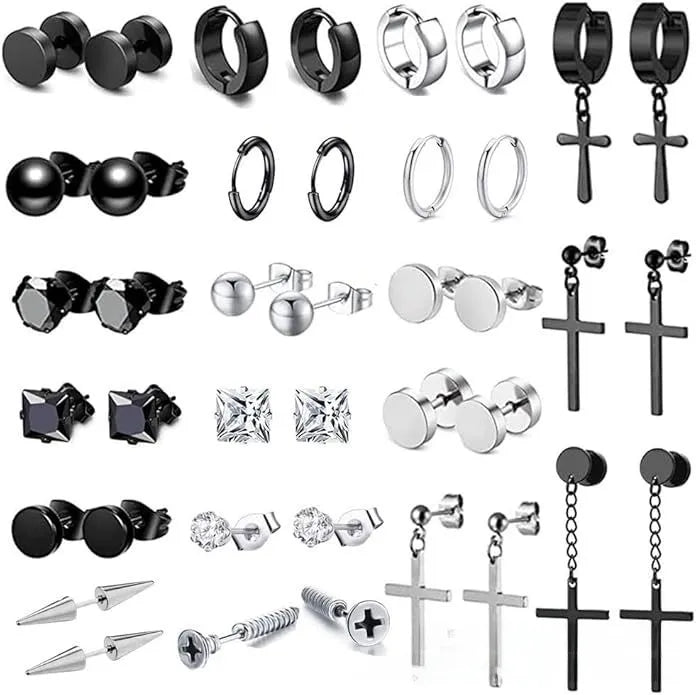 Σετ 20 ζευγάρια σκουλαρίκια ατσάλι και zircon-SET059