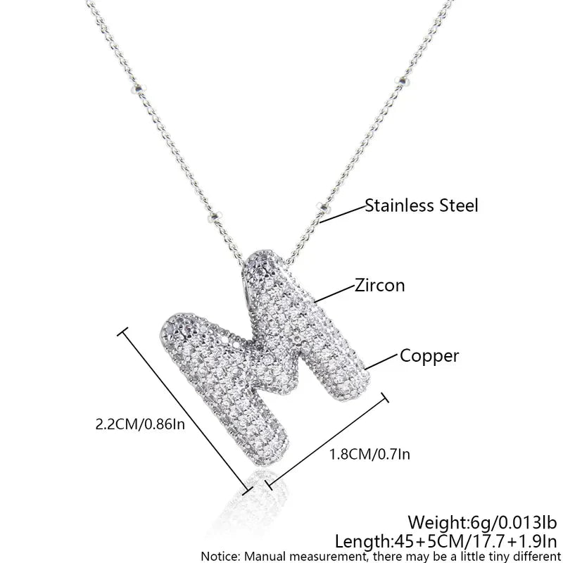 Κολιέ ασημί ατσάλι και zircon γράμματα της αλφαβήτου-NE088