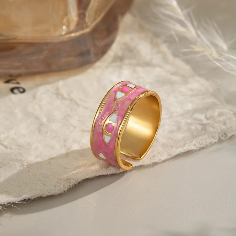 Δαχτυλίδι επιχρυσωμένο ατσάλι ροζ με μάτια-R097