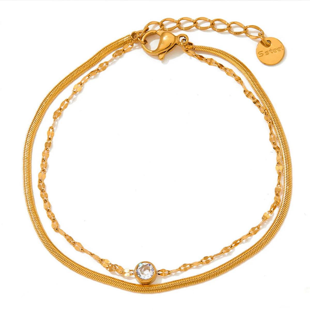 Βραχιόλι ποδιού χρυσό ατσάλι διπλό με zircon-AN043