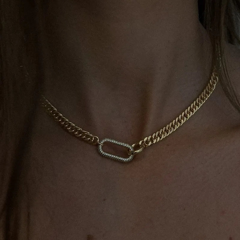 Κολιέ ατσάλινο με zircon - W139