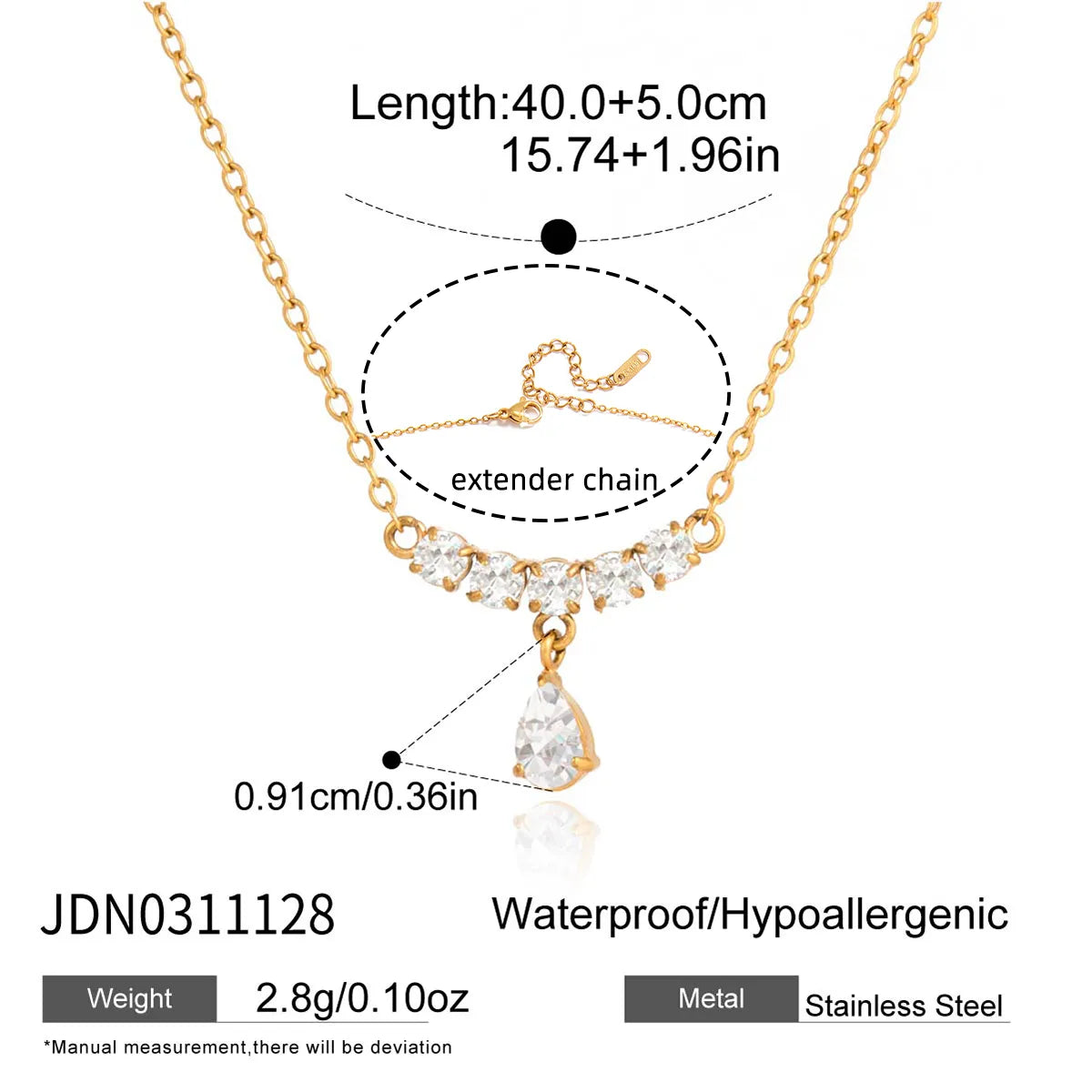 Κολιέ επιχρυσωμένο ατσάλι περιδέραιο με zircon - NE725