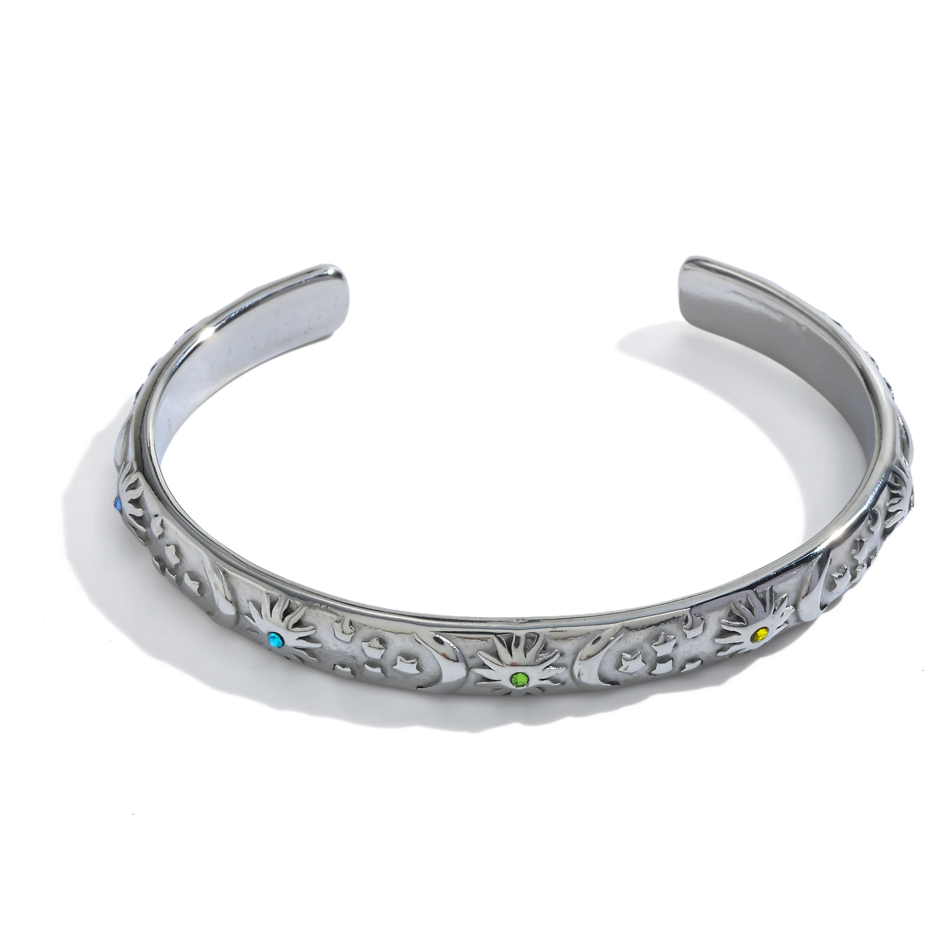 Βραχιόλι ατσάλι με φεγγάρι ήλιο και zircon-BR186